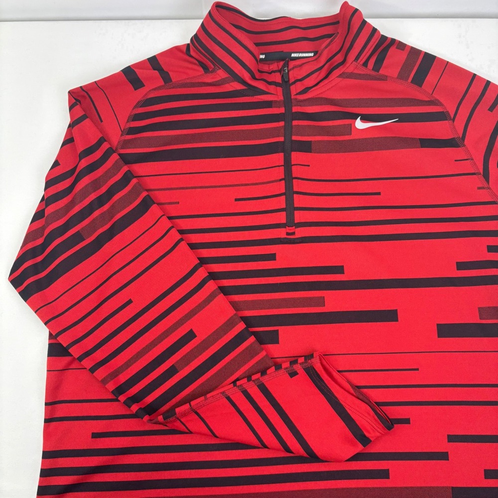 Nike Dri-FIT Element Running Mens Large Red Black Striped 1/2 Zip Pullover